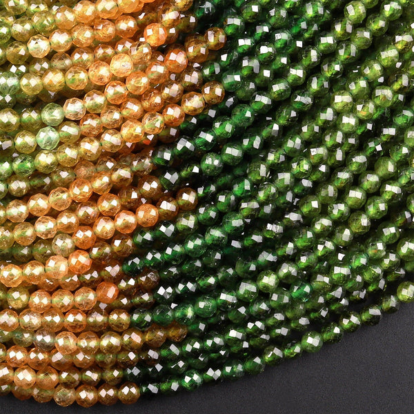 AAA Natural Multicolor Green Yellow Cognac Tourmaline Micro Faceted 3mm Round Gemstone Beads 15.5" Strand