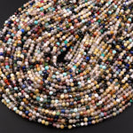 Micro Faceted Multicolor Mixed Gemstone Round Beads 3mm Garnet Yellow Opal Amazonite Lapis Amethyst Rutile Quartz 15.5" Strand