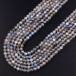 Flashy Micro Faceted Natural Labradorite 4mm Round Beads 15.5" Strand