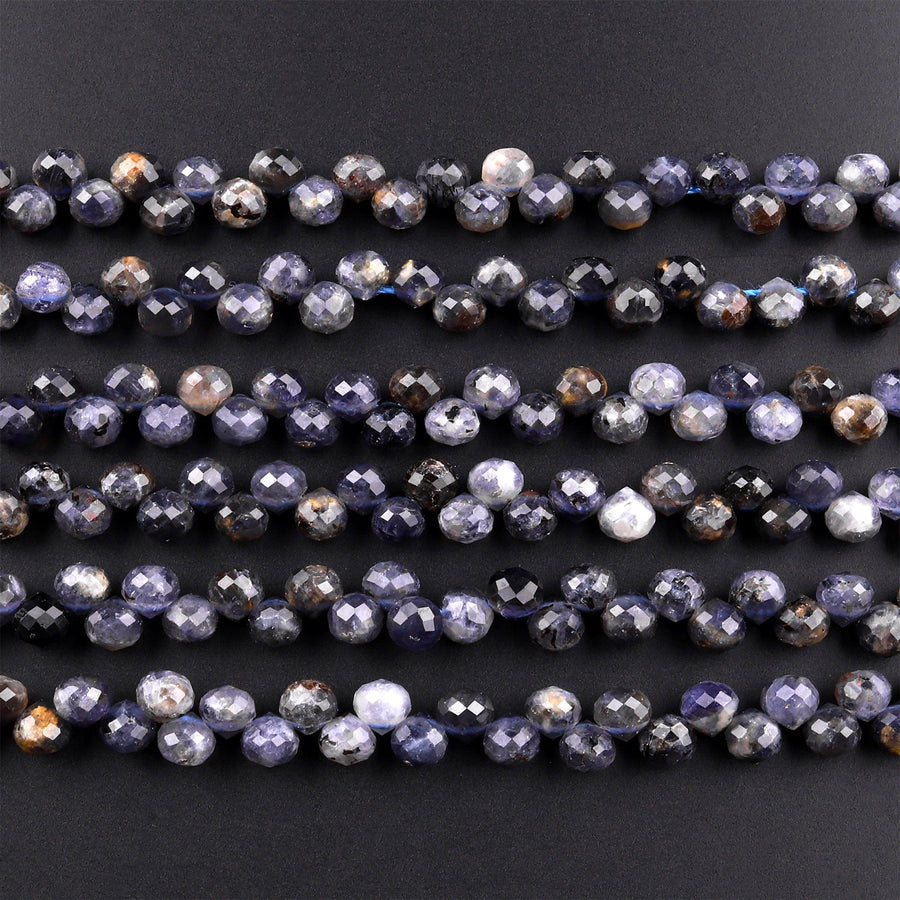 Natural Iolite Faceted 6mm Rounded Briolette Teardrop Beads Good For Earrings 15.5" Strand