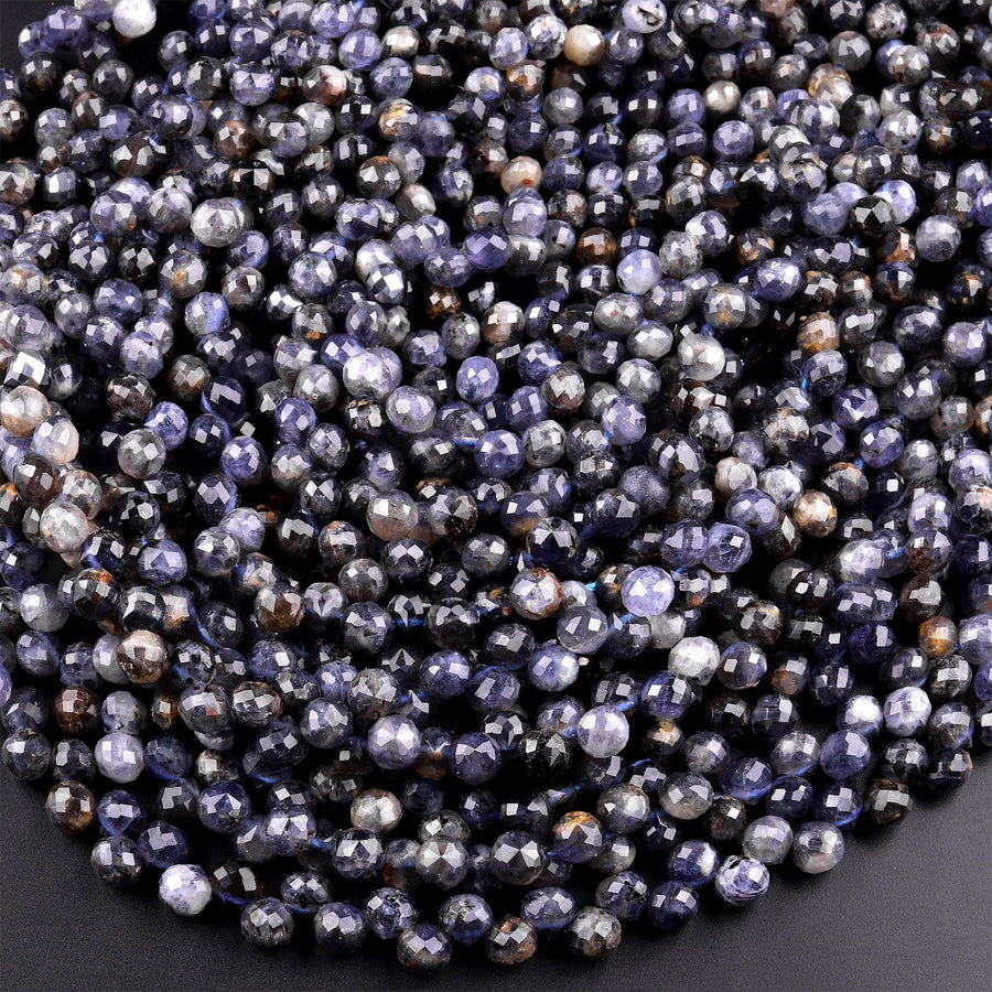 Natural Iolite Faceted 6mm Rounded Briolette Teardrop Beads Good For Earrings 15.5" Strand