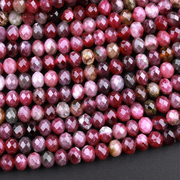 Faceted Natural Red Fuchsia Pink Tourmaline Rondelle 5mm Beads Diamond Cut Gemstone 15.5" Strand
