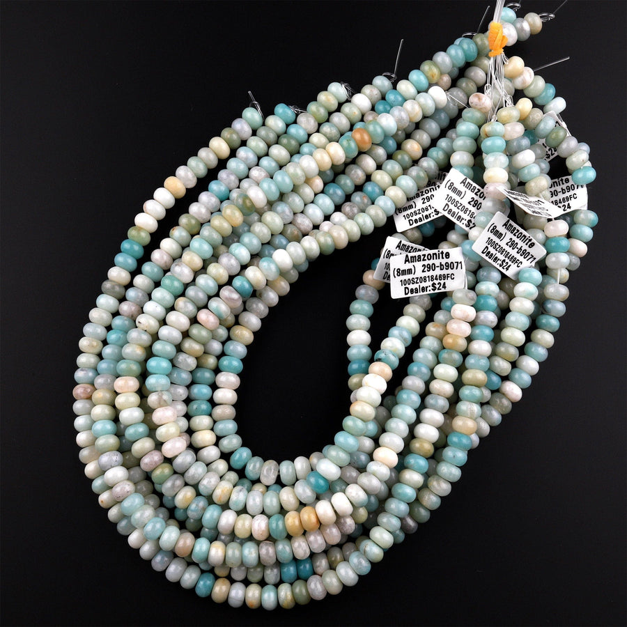 Natural Blue Amazonite Smooth Rondelle 6mm 8mm Beads 15.5" Strand