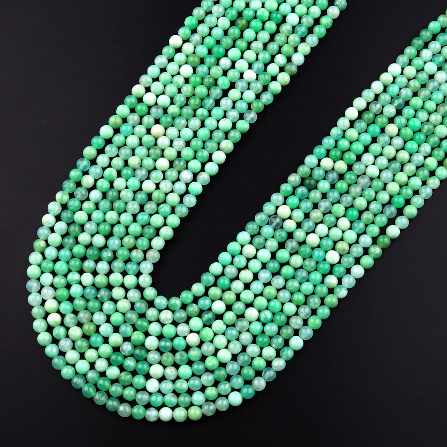 Natural Australian Green Chrysoprase 4mm Smooth Round Beads 15.5" Strand