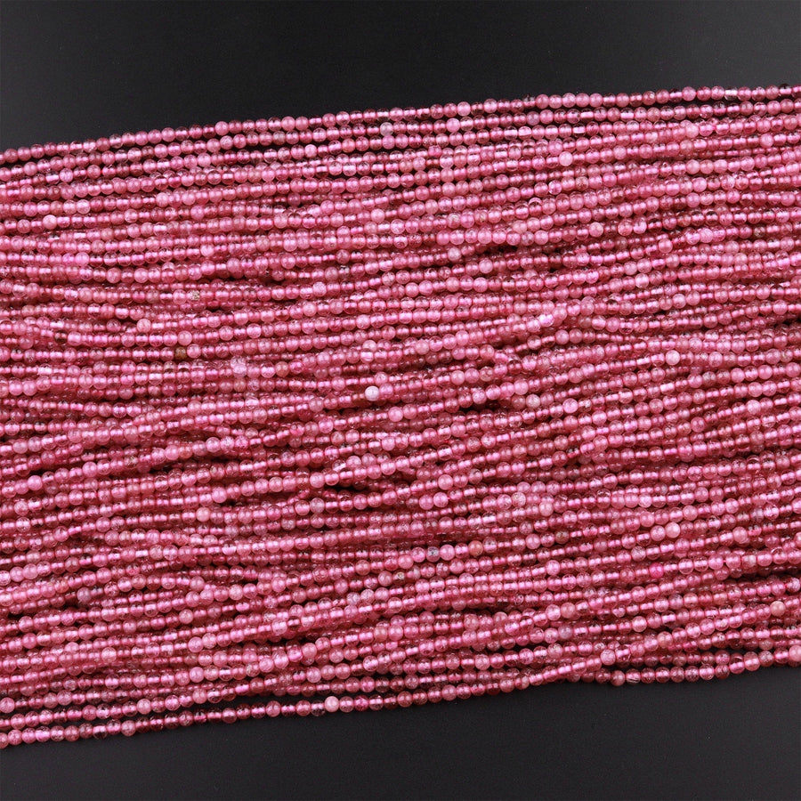 Tiny Small 2mm 3mm Natural Pink Tourmaline Plain Smooth Round Beads 15.5" Strand