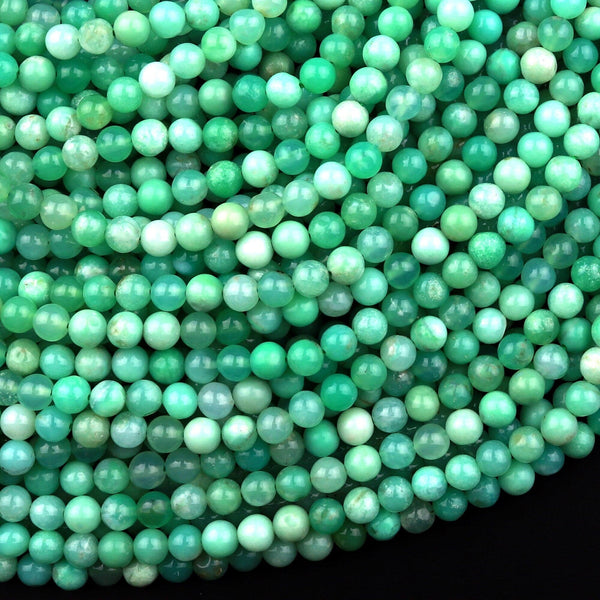 Natural Australian Green Chrysoprase 4mm Smooth Round Beads 15.5" Strand