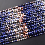 Micro Faceted Natural Orange Sodalite 4mm Round Beads Multicolor Shaded Gemstone 15.5" Strand