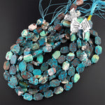 Natural Chrysocolla Beads Cornered Oval Rectangle Flat Slice Rare Energy Stone 15.5" Strand