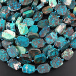 Natural Chrysocolla Beads Cornered Oval Rectangle Flat Slice Rare Energy Stone 15.5" Strand