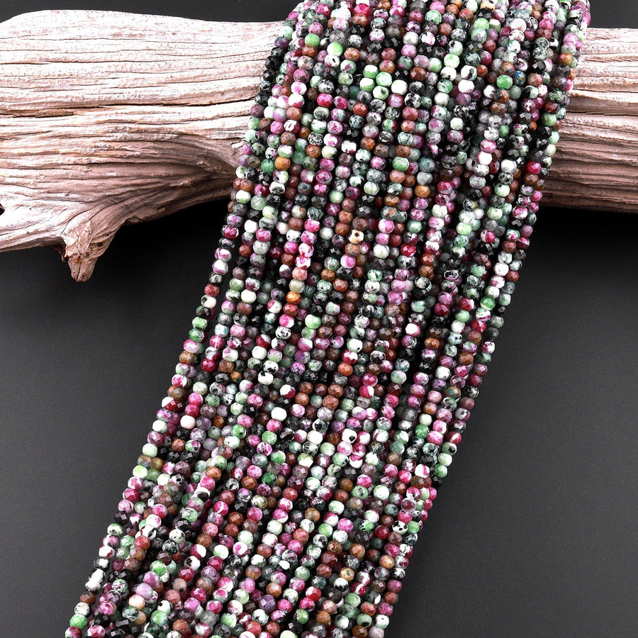 Natural Ruby Zoisite Faceted 3mm 4mm Rondelle Beads Micro Laser Diamond Cut Gemstone 16" Strand