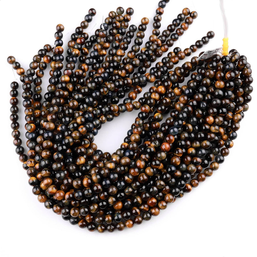 AAA Natural Brown Blue Tiger's Eye 4mm 6mm 8mm 10mm 12mm Round Beads Amazing Chatoyant Swirls 15.5" Strand