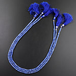 AAA Natural Blue Sapphire Faceted 4mm Rondelle Beads Micro Laser Diamond Cut Genuine Gemstone 15.5" Strand