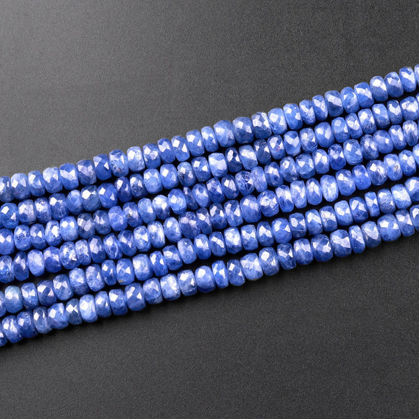 AAA Natural Blue Sapphire Faceted 4mm Rondelle Beads Micro Laser Diamond Cut Genuine Gemstone 15.5" Strand