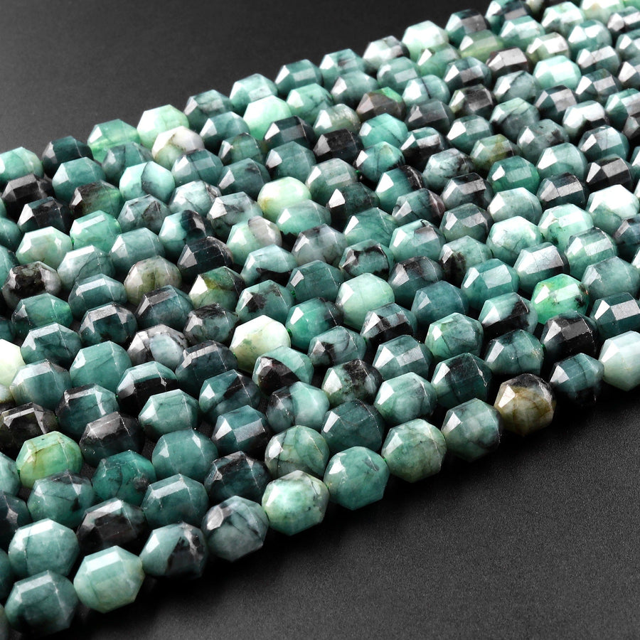 Genuine Natural Green Emerald 6mm Rounded Prism Beads May Birthstone Gemstone 15.5" Strand