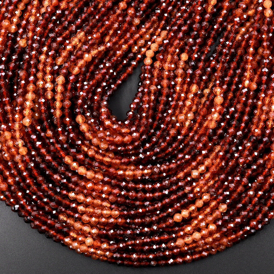 AAA Multicolor Natural Orange Hessonite Garnet Faceted 3mm 4mm Round Beads Diamond Cut Gemstone 15.5" Strand