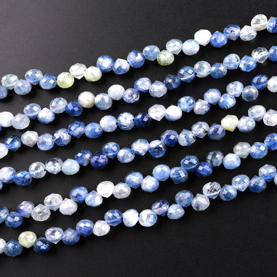AAA Natural Multicolor Blue Green Kyanite Faceted 5mm 6mm Rounded Teardrop Briolette Beads 15.5" Strand