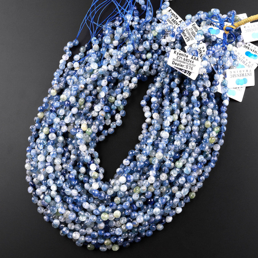 AAA Natural Multicolor Blue Green Kyanite Faceted 5mm 6mm Rounded Teardrop Briolette Beads 15.5" Strand