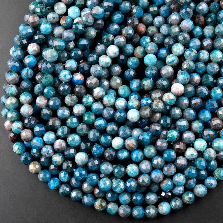 Faceted Natural Blue Apatite Round Beads 6mm 8mm 15.5" Strand
