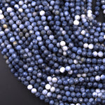 Micro Faceted Natural Blue Sponge Coral 3mm Round Beads Laser Diamond Cut Gemstone 15.5" Strand