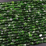 Natural Green Chrome Diopside Beads Freeform Rectangle Gemstone 15.5" Strand