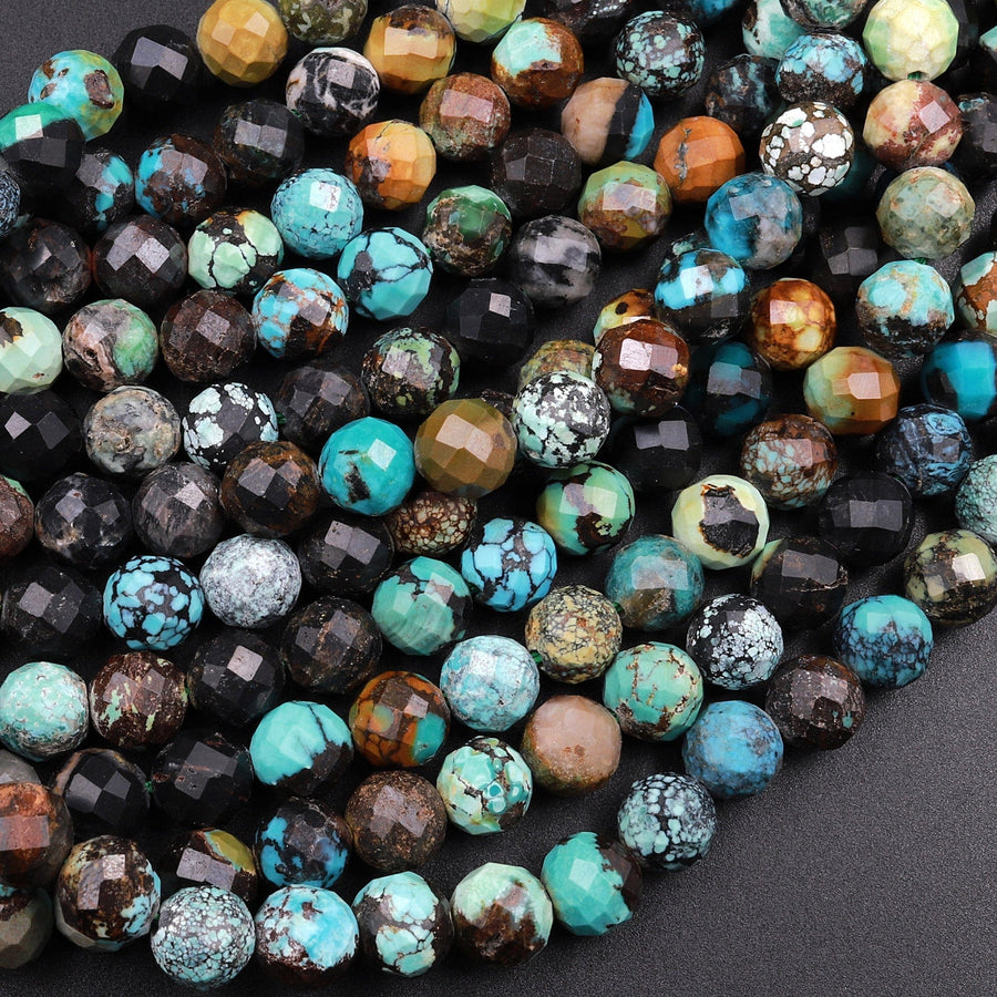 Natural Dragon Skin Turquoise Faceted 6mm Round Beads Real Genuine Natural Blue Green Turquoise Micro Diamond Cut 15.5" Strand