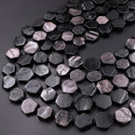 Genuine Natural Hypersthene Flat Hexagon Beads Flashy Chatoyant Gemstone 15.5" Strand
