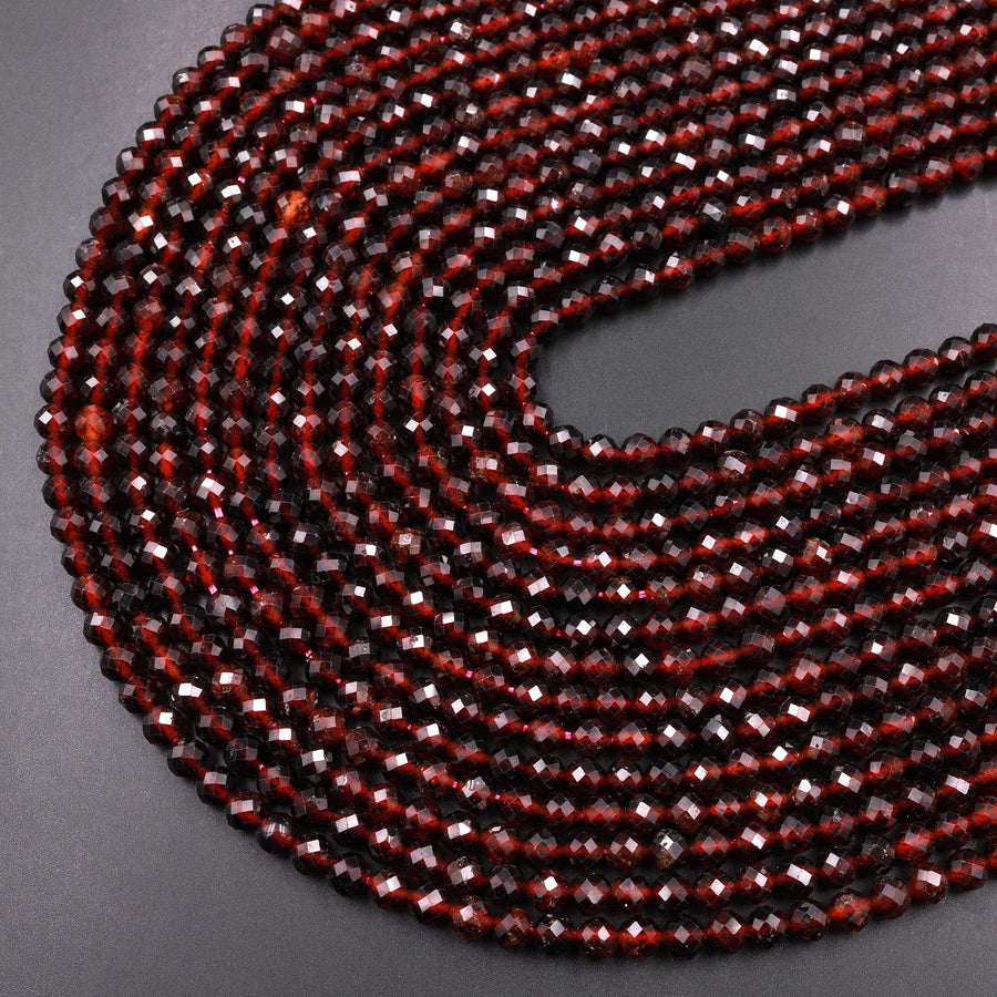 Natural Red Garnet Faceted 4mm Round Beads Gemstone 15.5" Strand