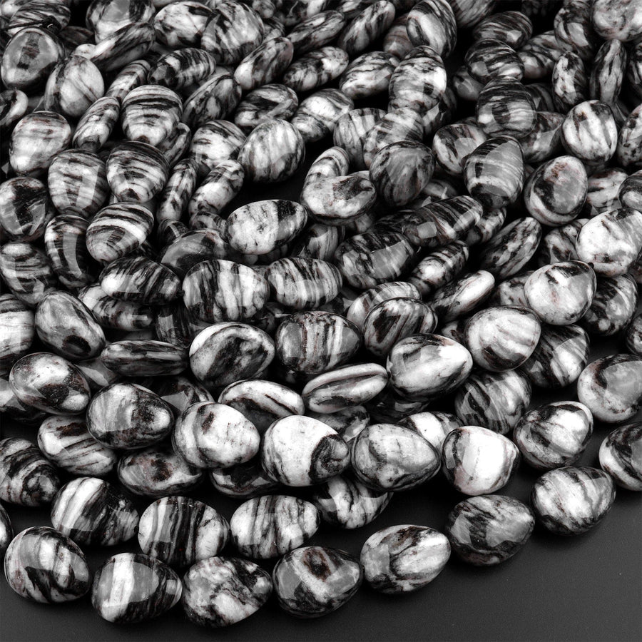 AAA Natural Black Web Jasper Teardrop Beads 12x16mm Vertically Drilled 15.5" Strand