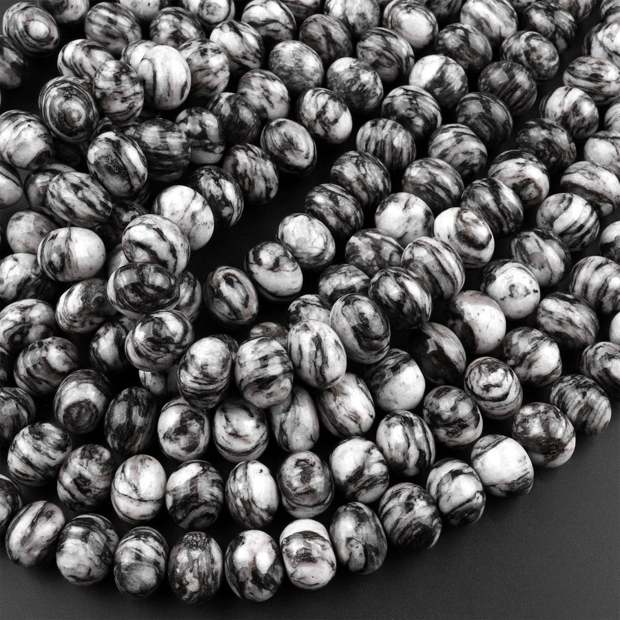 AAA Natural Black Web Jasper Thick Rondelle Beads 12mm 14mm  15.5" Strand