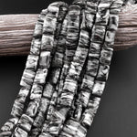 AAA Natural Black Web Jasper Puffy Rectangle Beads 18x14mm 15.5" Strand