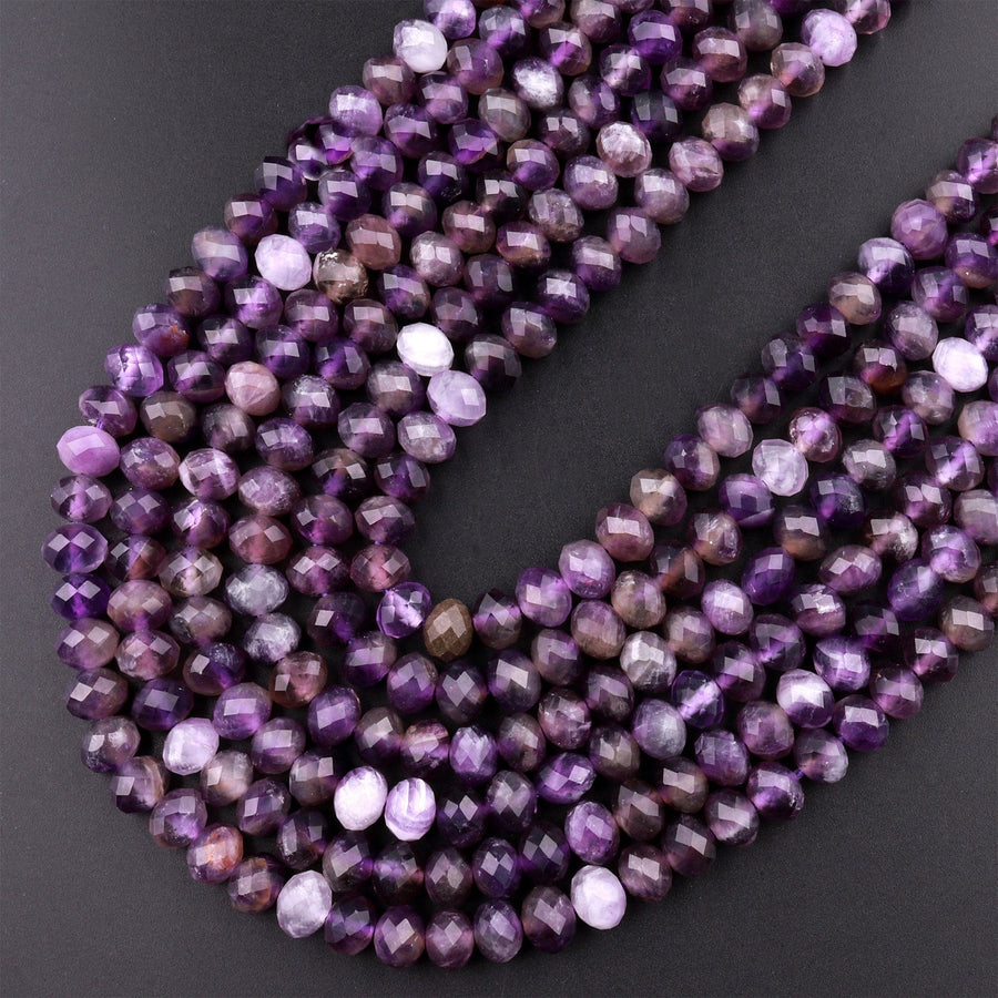 Faceted Natural Amethyst 4mm 6mm rondelle Beads 15.5" Strand