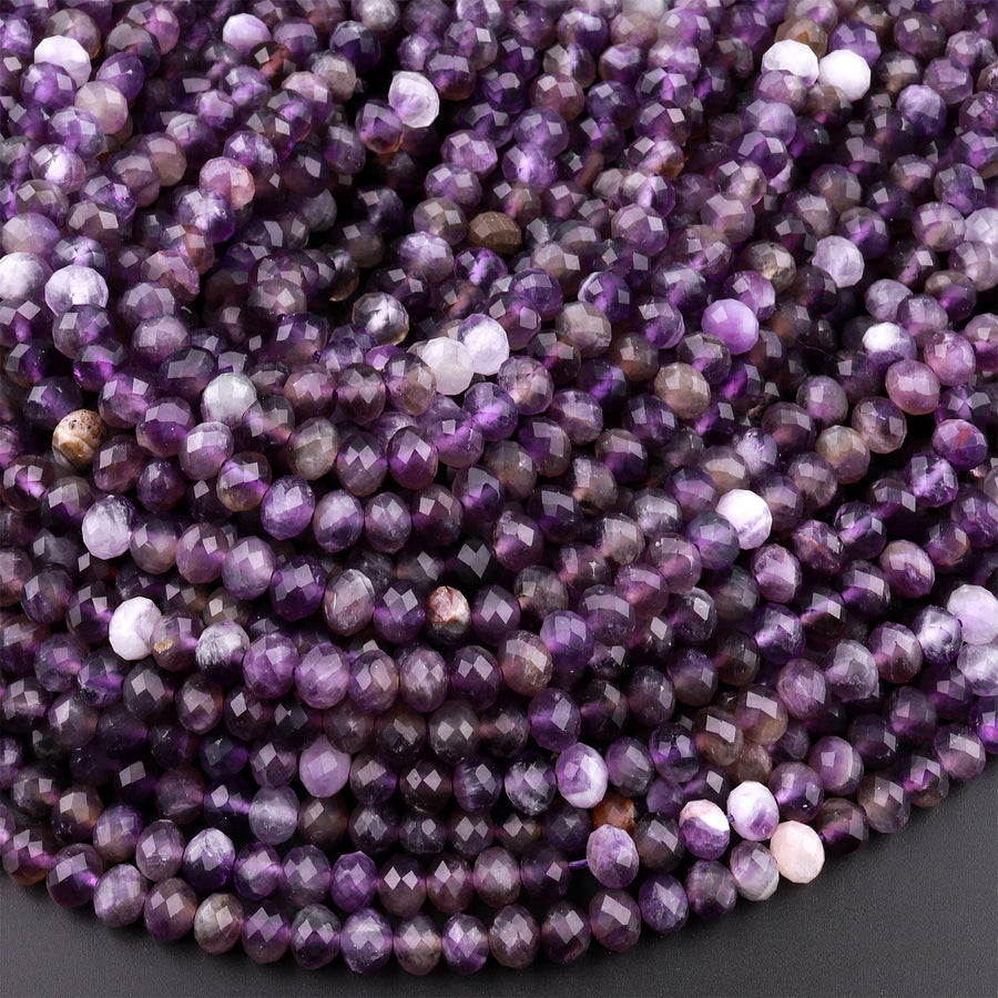 Faceted Natural Amethyst 4mm 6mm rondelle Beads 15.5" Strand
