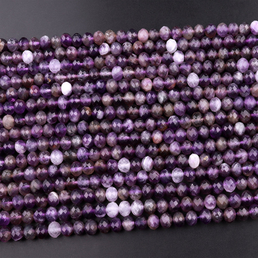 Faceted Natural Amethyst 4mm 6mm rondelle Beads 15.5" Strand