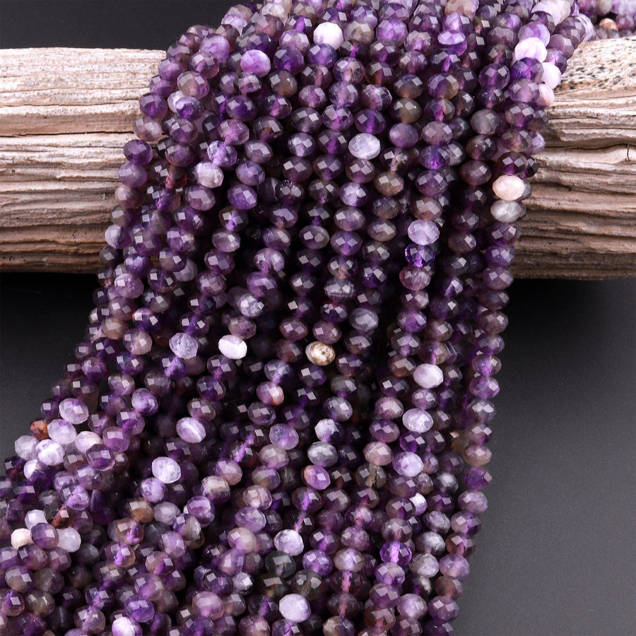 Faceted Natural Amethyst 4mm 6mm rondelle Beads 15.5" Strand