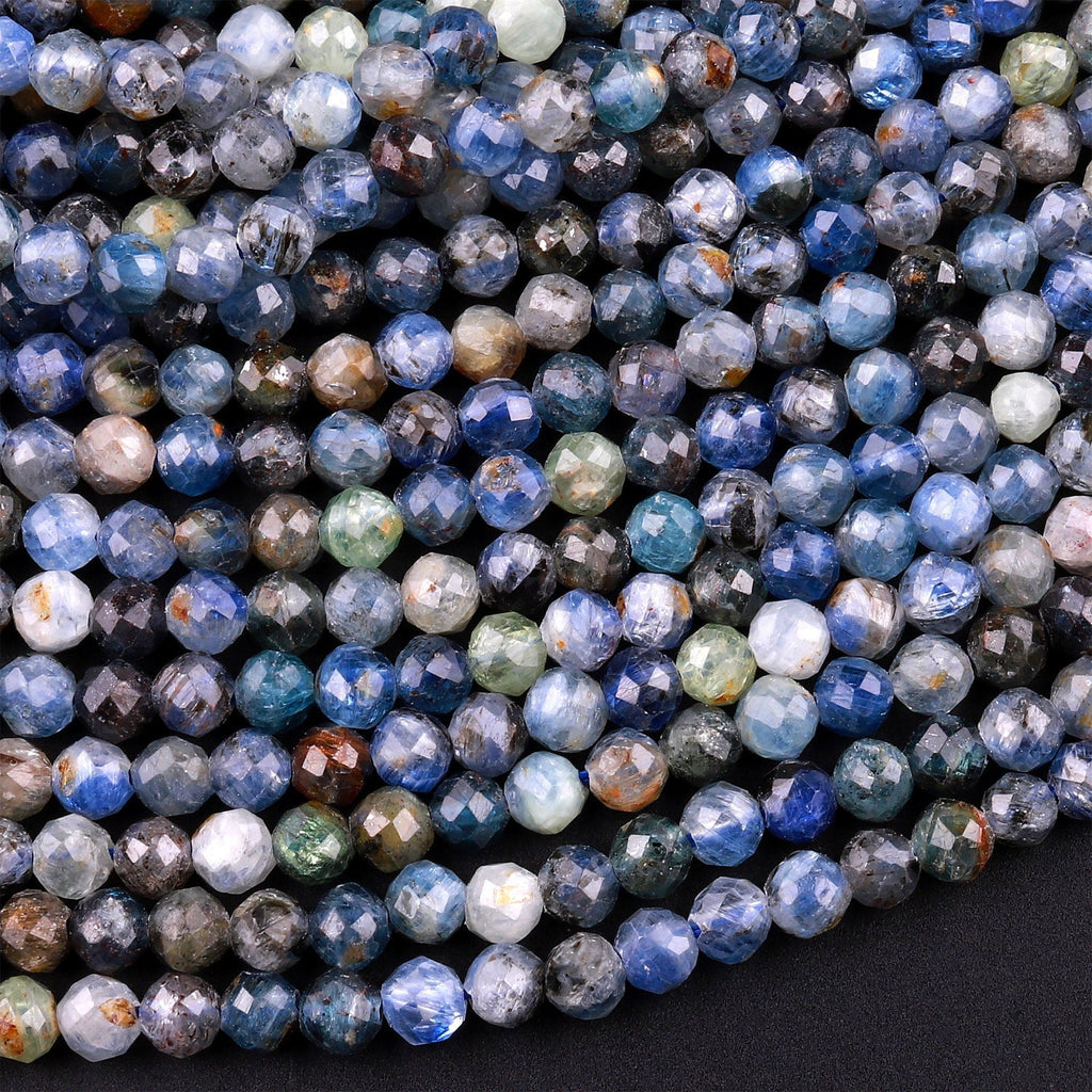 Natural Multicolor Blue Green Kyanite Faceted 4mm Round Beads 15.5" Strand