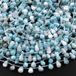 Natural Blue Larimar Faceted Teardrop Beads 8x6mm Top Side Drilled 15.5" Strand