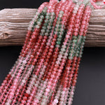 Natural Strawberry Quartz Faceted 6mm Rondelle Beads Micro Laser Cut Pink Green Gemstone 15.5" Strand