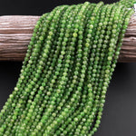 AAA Faceted Russian Green Jade 4mm Round Beads Micro Cut Natural Gemstone 15.5" Strand