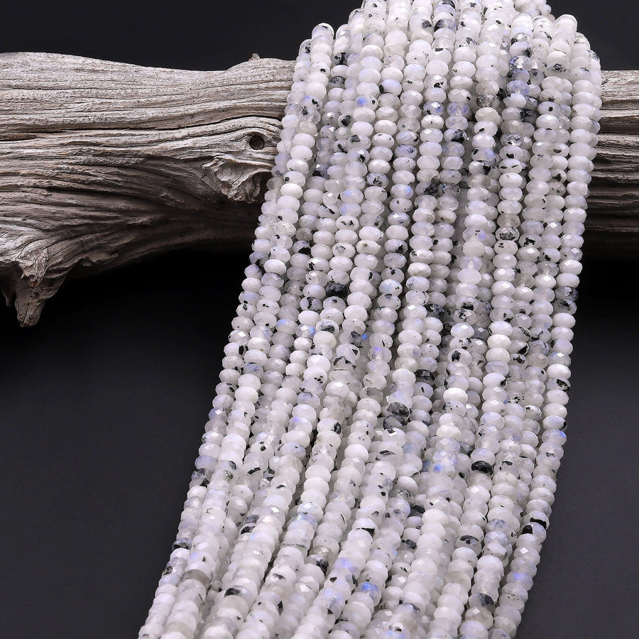 Faceted Natural Blue Rainbow Moonstone Rondelle Beads 4mm 15.5" Strand