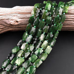 Natural Canadian Green Jade Faceted Rectangle Cushion Beads 15.5" Strand