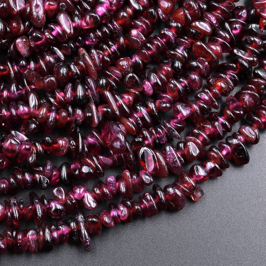 Natural Purple Garnet Freeform Chip Pebble Nugget Beads Gemstone 15.5" Strand