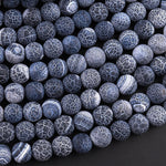 Matte Finish Tibetan Black Fire Agate 4mm 6mm 8mm 10mm Round Beads Aka Cracked Agate Dragon Skin Agate 15.5" Strand