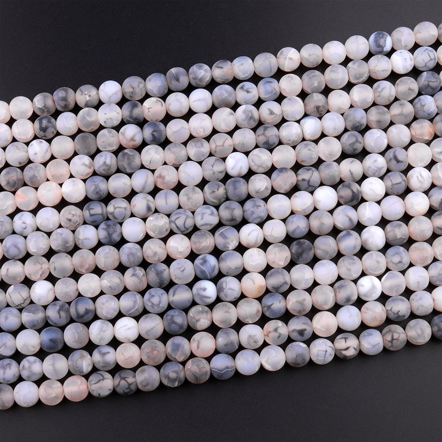 Matte Finish Dragon Vein Agate Beads 6mm 8mm 10mm Round Cracked Fire Agate 15.5" Strand