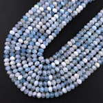 Faceted Natural Aquamarine 5mm Rondelle Beads Micro Laser Diamond Cut Real Genuine Gemstone 15.5" Strand