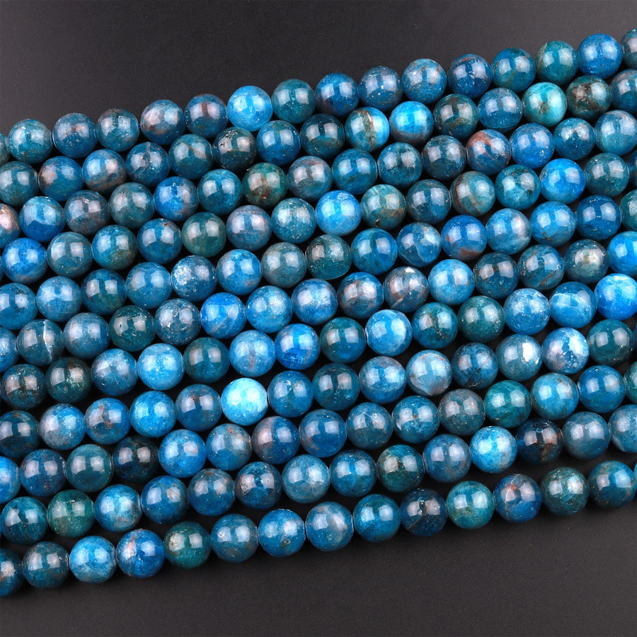 Natural Teal Blue Apatite 4mm 6mm 8mm 10mm Smooth Round Beads 15.5" Strand