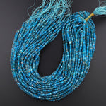 Faceted Natural Teal Blue Apatite 4x3mm Rondelle Beads 15.5" Strand