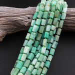 Natural Australian Green Chrysoprase Faceted Tube Rectangle Beads Cylinder 15.5" Strand