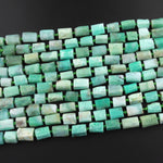 Natural Australian Green Chrysoprase Faceted Tube Rectangle Beads Cylinder 15.5" Strand
