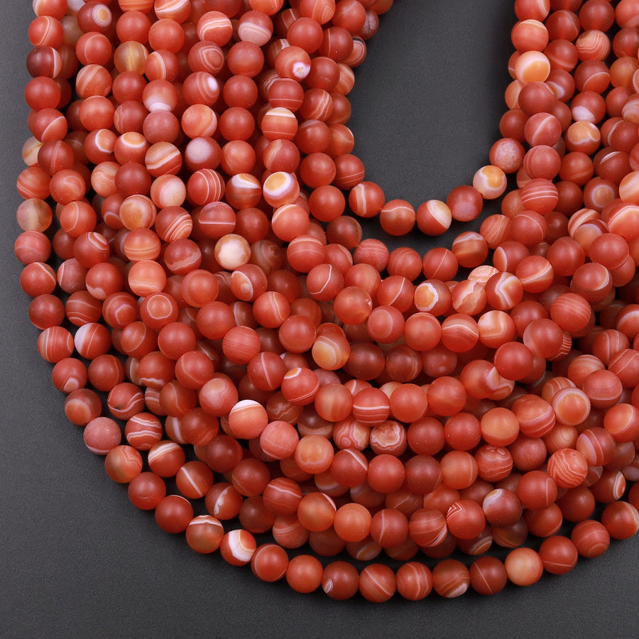 AAA Matte Natural Banded Red Agate 6mm 8mm 10mm Round Beads 15.5" Strand