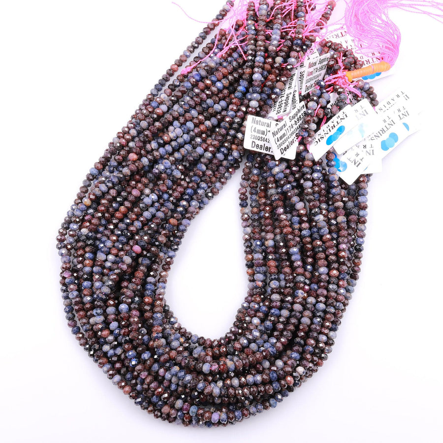 Faceted Natural Sapphire Rondelle Beads 4mm Multicolor Blue Red Real Genuine Gemstone 15.5" Strand